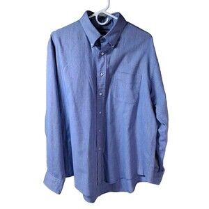 Lands End Dress Shirt 17-35 Regular Blue Button Down Collar Long Sleeve *Flaw